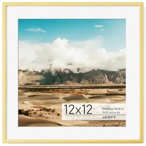 12x12 Aluminum Picture Frame with White Color Mat for 10x10, HD Tempered Glass, Metal Poster Frame Photo Frame for Wall Display (Gold, Pack of 1)