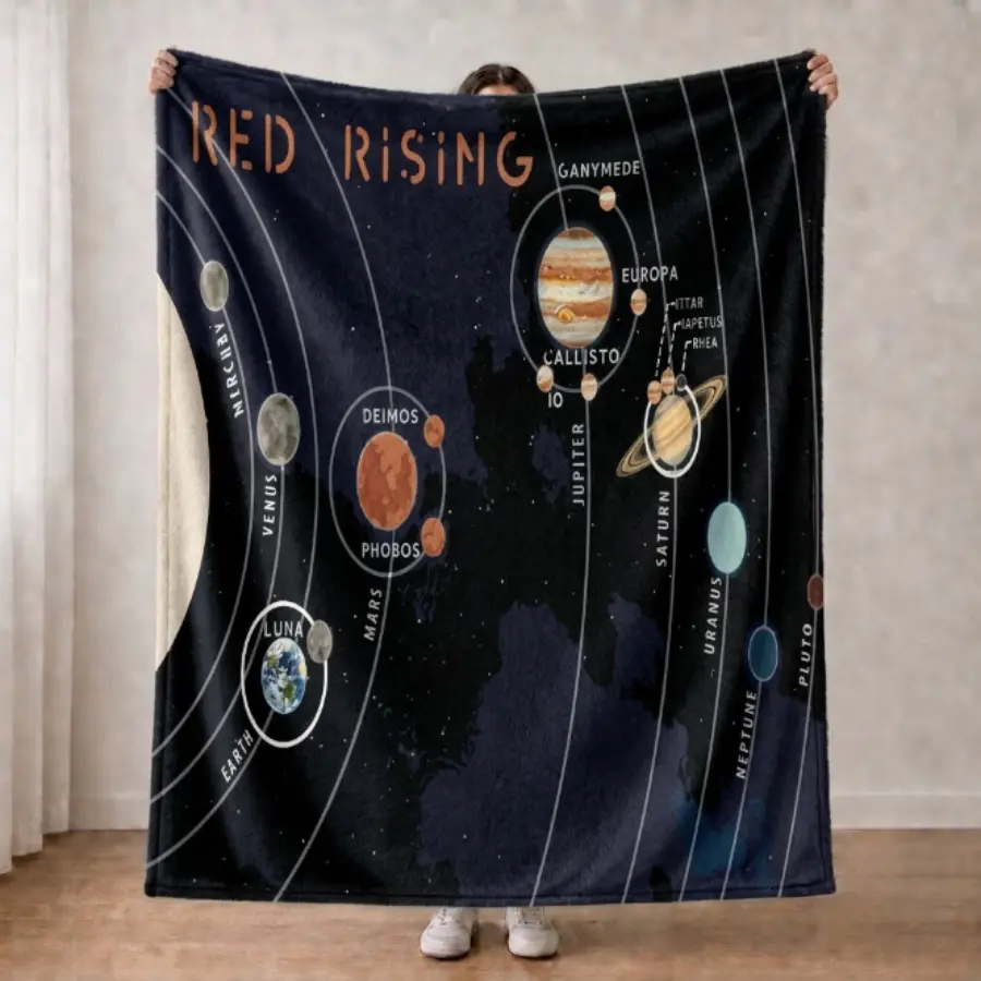 Red Rising Solar System Map Throw Blanket Soft Fleece Space Sci Fi Book Fan Gift for Bedroom Couch Home Decor