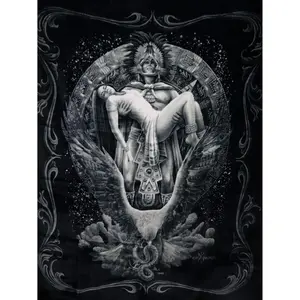DGA Day of The Dead Aztec Eagle Warrior Sun Calendar Extra Thick Soft Queen Size Blanket - Alma Azteca