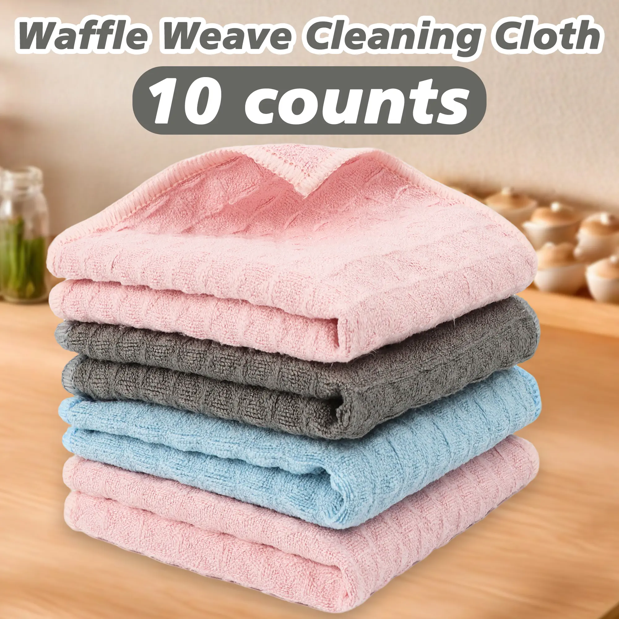 10 Counts Waffle Weave Cleaning Cloths, Upgraded Microfiber Pineapple Lattice Cleaning Cloth, Lint-Free  Absorbent Kitchen Dish washing Cloth Random Color Home Towel