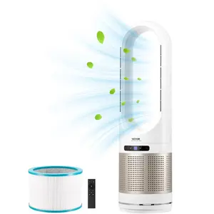 VEVOR Tower Fan Bladeless, 16.4ft/s Velocity Floor Fan that Blows Cold Air, 80° Oscillating 8-Speed Fans, 8H Timer, Standing Fans with H13 HEPA Filtration, Remote Control & Air Purification Mode