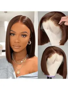 Chocolate Brown Bob Wig Lace Front Wig Human Hair 13x4 HD Lace Frontal Bob Wigs Pre Plucked 180% Density Straight Bob Wigs for Women Natural Hairline #4 Color