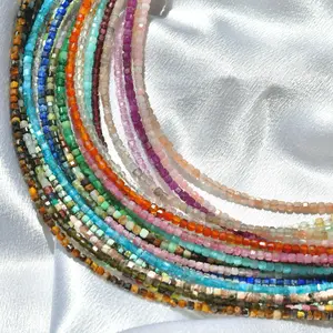 Tiny Cube Faceted Gemstone Beaded Necklace, Dainty Sparkly Gemstone Beaded Necklace, Waterproof Crystal Choker, Gold-Filled, Stainless Steel