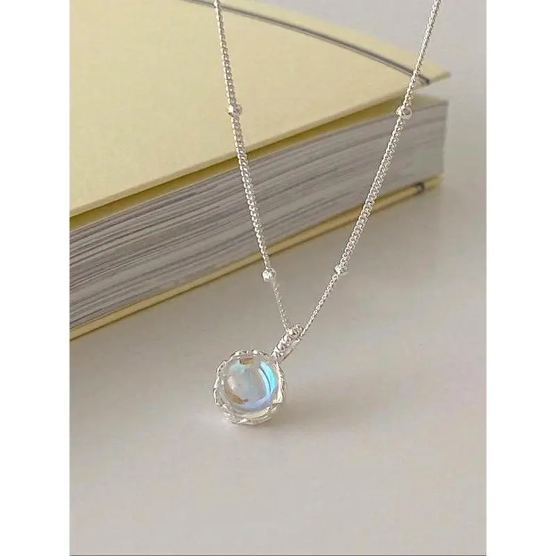 silver petal moonstone necklace for women's anti allergic jewelry, perfect for giving as a Valentine's Day or birthday gift to your girlfriend