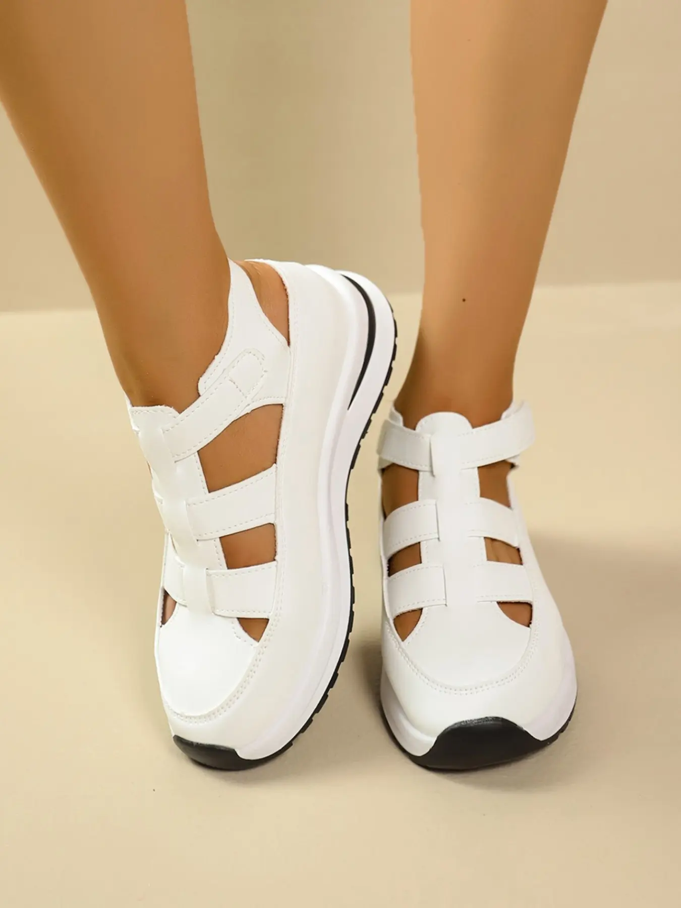 5-color women's casual thick soled sandals, Velcro outdoor anti slip PU Rubber sandals, large size comfortable and lightweight sports style sandals, Strappy Footwear