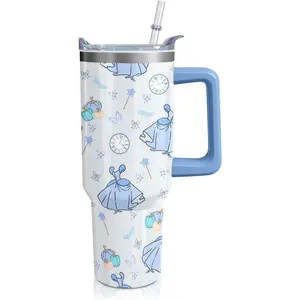 Cartoon Princess Tumbler with Handle & Straw | Princesses Dress and Shoe | Travel,Coffee Mug -Birthday,Christmas Gift to Girl/Women