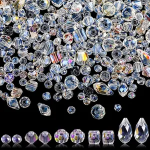 SQ-HDJ080 1280 Pcs Glass Beads Bulk Assorted Crystal Beads for Jewelry Making Faceted Teardrop Rondelle Briolette for DIY Crafts Necklace Wristband Earring Kit(AB Color)