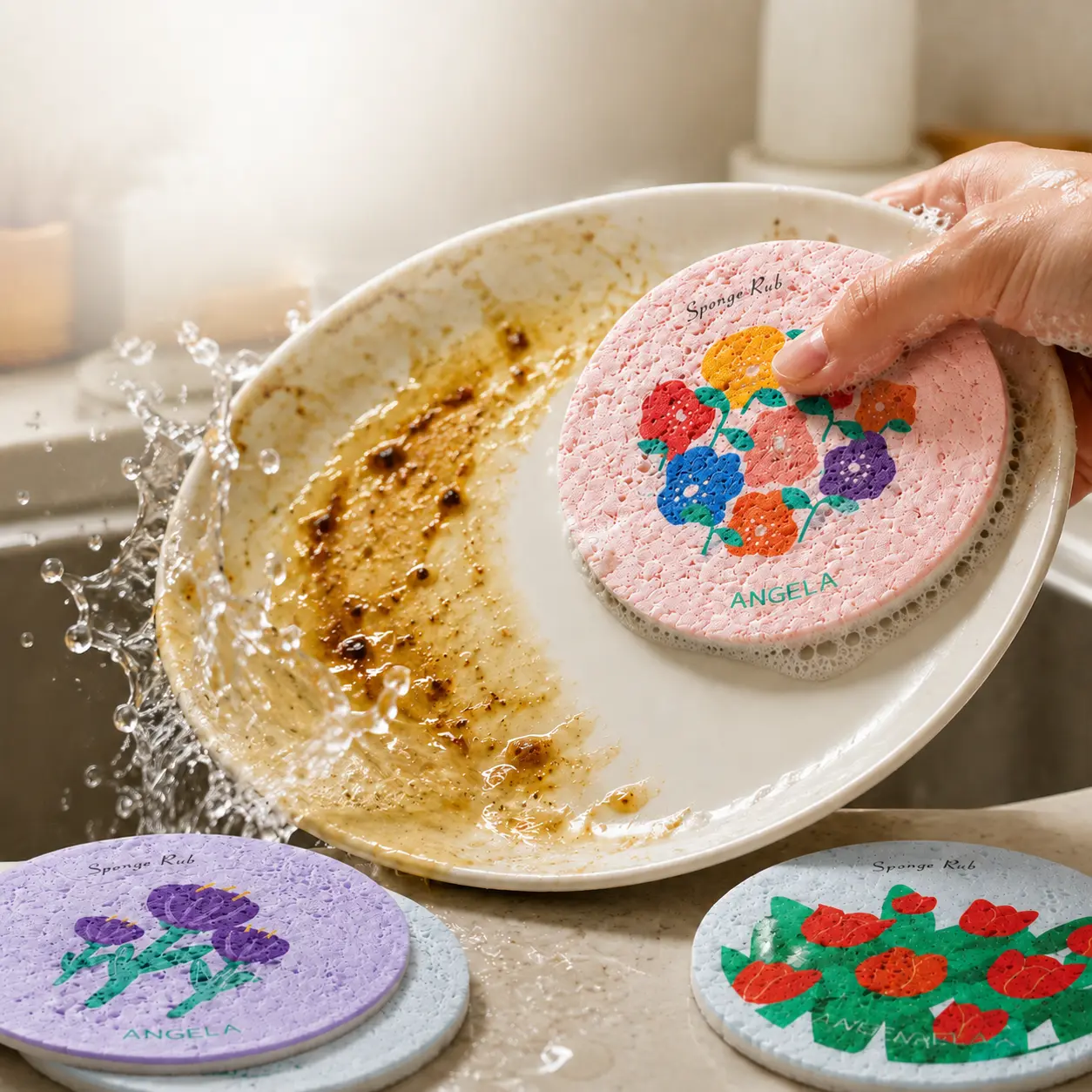6pcs Wood Pulp Cellulose Scrubber Pads - Scratch-Free, Thick, High-Absorbency Expandable Foam Sponges, Eco-Friendly Home Cleaning Tools for Kitchen, Bathroom