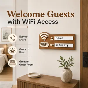 2D Retro Wooden WiFi Password Sign, No Power Needed Wireless Router Password Board, Home Office Cafe Wall Decor Gift