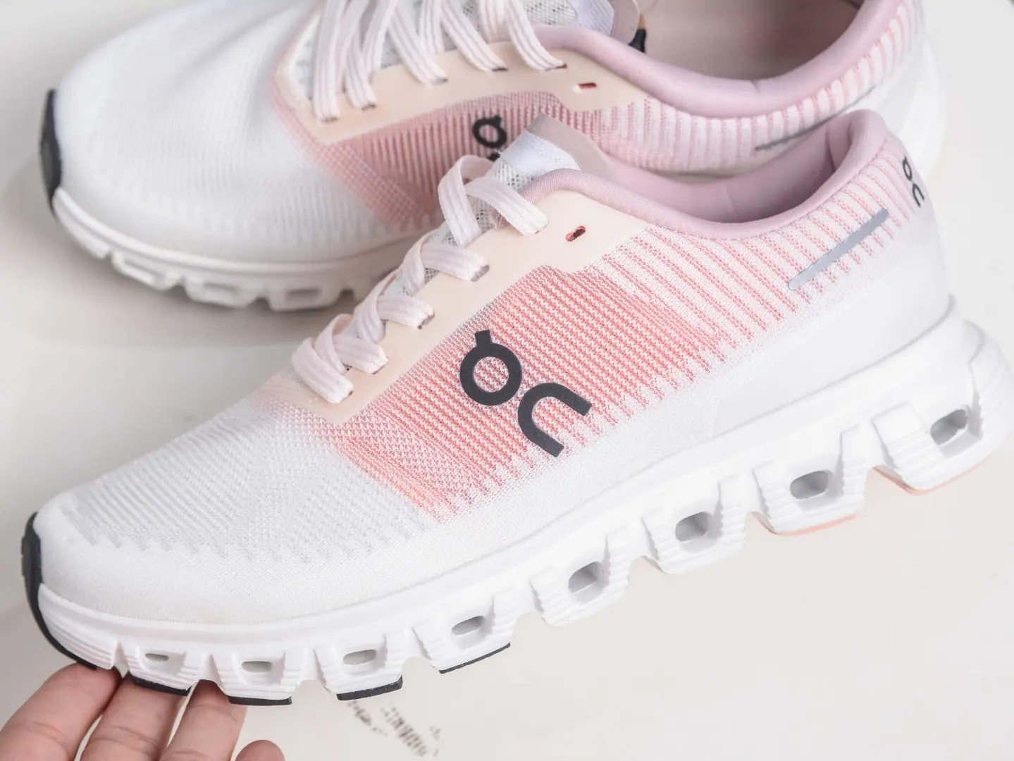 Brand New Sealed Unisex White Pink Gradient Striped Knit Mesh Running Shoes, with Original Shoe Box, Hollow Shock Absorbing Thick Sole Lightweight Daily Training Athletic Sneakers