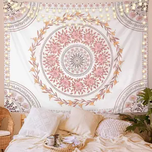 FLY SPRAY Mandala Tapestry Aesthetic,Boho Tapestry Wall Hanging,Pink Floral Medallion Tapestries,Bohemian Wall Art Hippie Decor for Bedroom Living Room Dormchic design  room bedroom