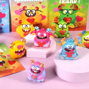 24Pcs Valentines Day Gifts for Kids, Monster Heart Squishy Toys with Cards for Galentines School Gift Exchange, Classroom Prizes, Bag Stuffers, Party Favors