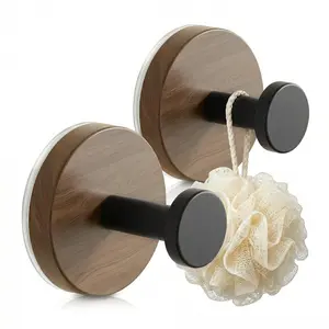 2 Pack Walnut Wooden Suction Cup Hook,Heavy Duty Waterproof & Rustproof Reusabl Wall Hook,Adhesive Wall Mount Decorative Towel Hook, Shower Hook,for Hanging Hats Towels Robe Clothes Keys Bags (No Drilling)