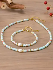 Elegant Vintage Style Agate Beaded Necklace Bracelet Set, Freshwater Pearl Choker Jewelry Gift for Women, Perfect Holiday Present