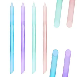 4 PCS Glass Cuticle Pusher Tool, Dual Ended Glass Cuticle Stick, Professional Crystal Manicure Pusher with Leather Case