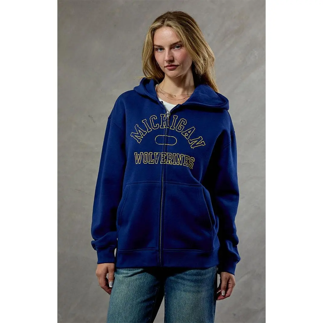 WILD COLLECTIVE Women's Michigan Wolverines Embroidered Zip Up Hoodie