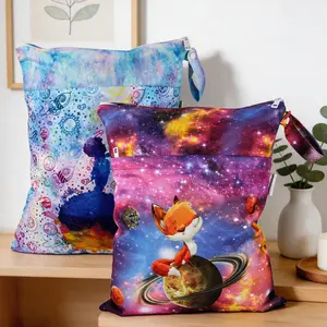 Mama Koala Waterproof Wet Dry Bags for Baby Items, Cloth Diapers, Swimsuits, Travel, Gym Clothes, Beach, Pump Parts, Toiletries, Two Zippered Pockets, 2 Pack (W024)