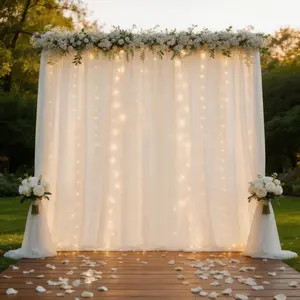 6 Pcs Ivory Lighted Chiffon Backdrop Drapes 5x10FT, Soft Gossamer Fabric with String Lights for Bridal Shower, Engagement, Birthday, Ethereal Event Decor