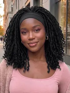 14inch Goddess Faux Locs Headband Wig, Synthetic Wig with Headband, Heat Resistant Hair for Daily Party, Stylish and Versatile, Synthetic Machine Wigs