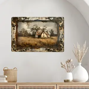 Rustic Farmhouse Vintage Metal Wall Art - Embossed Waterproof Tinplate, Shabby Chic Design, Shabby Chic Frame with Vintage House Scene, Easy to Install, Perfect for Home, Bar, Cafe, Garage Decor - 12x8 Inch