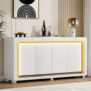 【CategorySelect】ONBRILL 63" Sideboard Buffet Cabinet with Power Outlets & LED Light Modern Storage for Living Room Kitchen Hallway