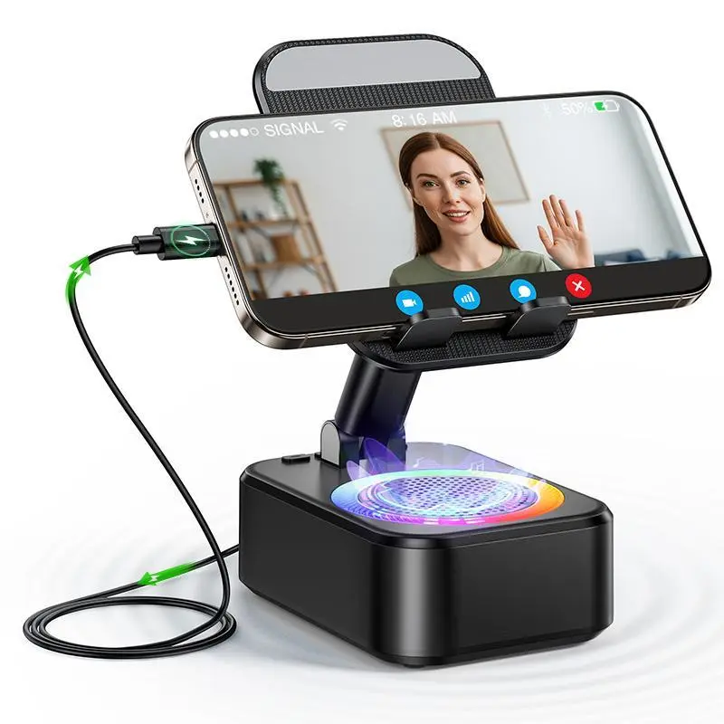 Wireless Sensor Audio Speaker Stand,5-in-1 CellPhone Stand,Rechargeable Emergency Power Bank,360° Rotation Phone Speaker Stand & Charger, Suitable for Kitchen Travel Party Outdoors Gym, Women's Men's Gift Ideas Phone Accessories