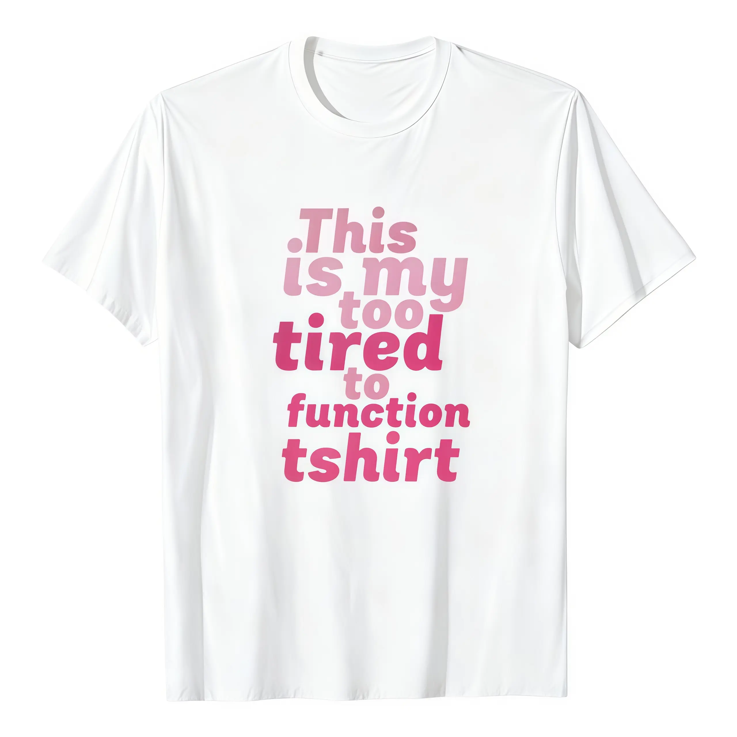 Men's Soft Cotton Loose Fitting Crew Neck Short Sleeve Quote Tee - Stylish "Too Tired to Function" Gradient Stacked Typo Graphic, Vivid Print, Breathable, All Seasons Plus Size 2XL Loungewear Classic Menswear Top