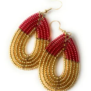 Alili bold, accessories Red & Gold  Bead Drop Earrings - Handmade Seed Bead Season or Christmas -
