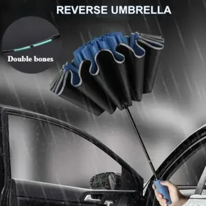 Sun Umbrella Full Manual Reverse 8 Bone Folding Umbrella, Anti-Wind Reflective Striped UV Protection Sunshade Umbrella, Portable Rain Gear, Wind Resistant Umbrella