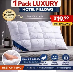 Luxury 5-Star Hotel Quality Pillow - Deep Sleep Neck Support, No Collapse All-Season Use, Machine Washable White Satin, Soft Polyester Fiber, Zipper Closure, Modern Design for Home & Hotel Use, Hotel Pillow, Sleek Pillow, Durable Pillow