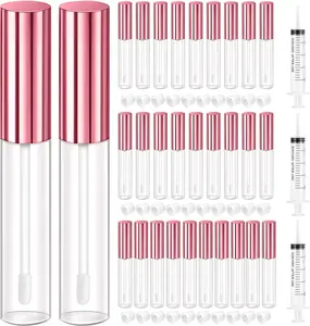 KPX 30 Pcs lip Gloss Tube Containers Bulk Wand 10ml Empty Clear Pink Lip Oil Tubes Refillable Lip Balm Bottles with Rubber Insert for DIY Makeup Such as Lip Samples, Homemade Lip Balm(Pink)