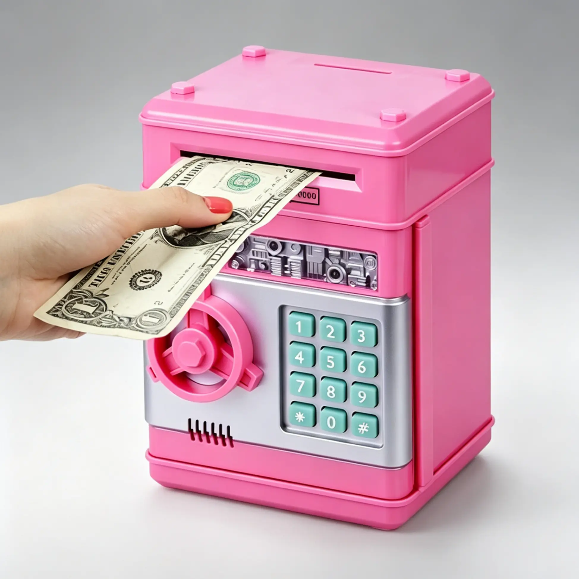Plastic ABS Digital Piggy Bank Savings Box - Auto Roll-In Paper Money Mechanism, Electronic Password ATM Safe, Cash & Coin Storage, Kid Educational Toy, Festive Graduation Gift for Boys & Girls Ages 3-12