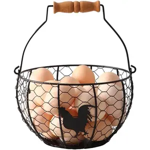 Eggs Collecting Basket With Handle, Style Metal Wire Eggs Holder Basket for Countertop Kitchen Storage Bin