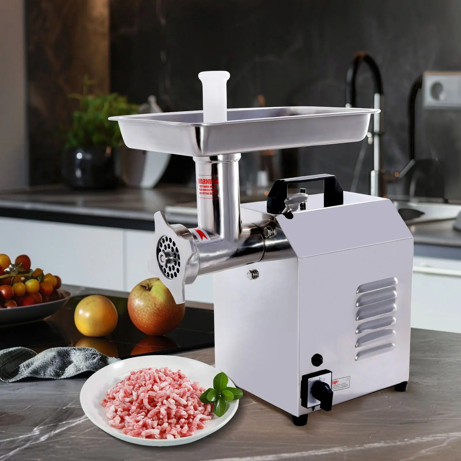 Hakka 550W Motor Stainless Steel Electric Meat Grinder - Industrial Meat Mincer with 1 Cross Blade, 350 lbs/h Capacity, 110V Plug for Busy Restaurant Kitchens & Food Processing Businesses, 1 Food Pusher, 1 Sausage Stuffing Tube