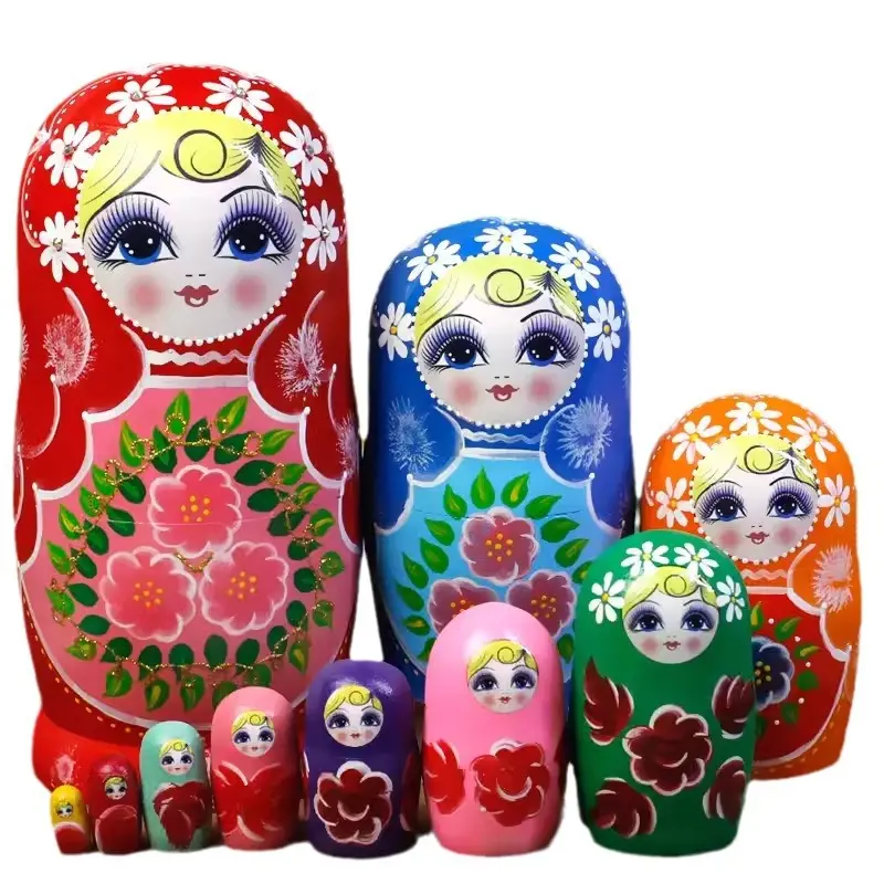 10-Layer Birch Wood Russian Nesting Doll, Handpainted Children's Toy with Collectible Value, Craft Decoration for Crafting Activities
