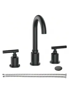 8 Inch Bathroom Faucet, Brushed Gold Widespread Bathroom Sink Faucet, Bathroom Faucet For Sink 3 Hole With Stainless Steel Pop-Up Drain, Modern And Beautiful For Your Bathroom-Black/Sliver/Glod/Gray