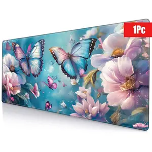 Floral & Butterfly Pattern Mouse Pad, Rectangle Gaming Mouse Pad, Non-slip Mousepad, Office Desk Keyboard Mouse Mat for Home Office Game Room Desk