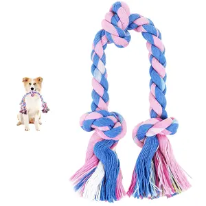 3-Knot Dog Chew Rope Teeth-Cleaning Tug Toy Sturdy Natural Cotton for Puppies & Small/Medium Dogs Multicolor Design