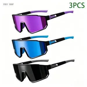 3 Pack Cycling Sunglasses Unisex Trendy Sports Eyewear UV400 Protection Windproof Lightweight Shades for Running Hiking Fishing Driving Outdoor Adventure