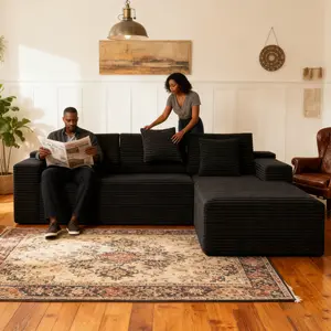 [Memorial Day Gift]104" boneless sectional couch for livingroom apartment，Black Plush Corduroy Cloud Modular Couches with Chaise, NoAssembly Required  L-Shaped Sofa with FlexibleConfiguration sectional furniture，sofas para sala，Modern Upholstered Sofa