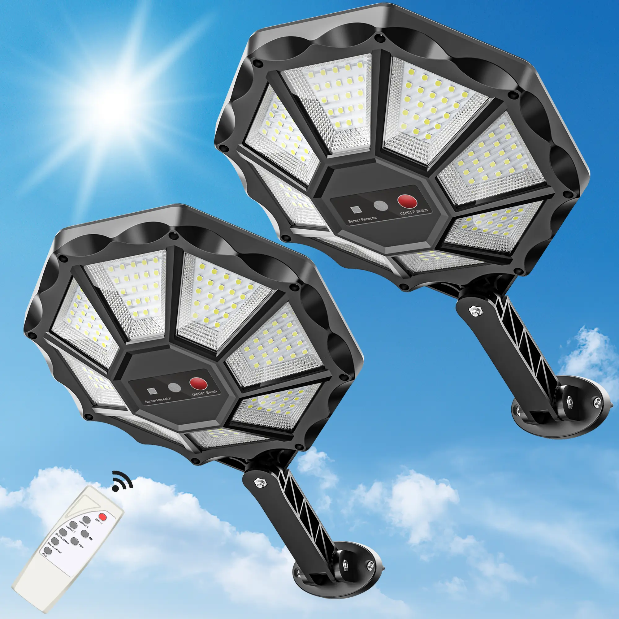 OK Pro Solar Powered Outdoor Security Flood Light - 360-Degree, Motion Sensor, Dusk-to-Dawn, Water Resistant - Yard Lighting for Farms, Porch, Driveway, Patio Garden
