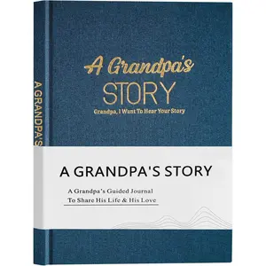 Grandpa's Life Story Journal Family Keepsake Book Linen Hardcover for Grandpa to Share His Memories, with 250+ Prompt Questions  for Birthday Father's Day Christmas (Blue)