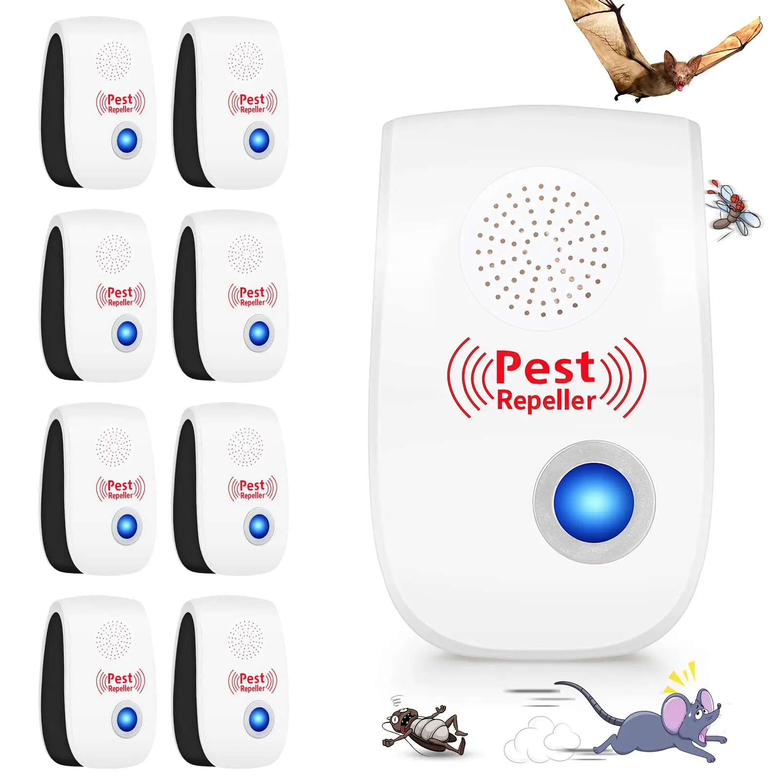 Double Horn Ultrasonic Rodent Repeller - Plug-in Electronic Pest Repeller for Indoor Use,with 5 Mode Settings to Repel Various Insects, Suitable for Home And Office, Kitchen And Warehouse, Indoor And Outdoor Use Repellent Rat