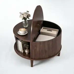 Round Coffee Table, Wood Coffee Tables for Living Room with Storage, 2-Tier Center Circle Counter with Wooded Desktop, 110 lbs Capacity, Anti-Slip Feet, Modern Farmhouse Design