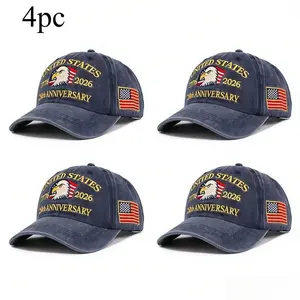 4 Pack United States 250th Anniversary 1776-2026 Vintage Washed Baseball Caps American Flag Embroidery Bald Eagle Design Distressed Dad Hats Patriotic Fashion Accessories for Men Women