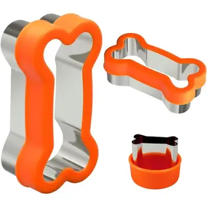 Dog Bone Shape Cookie Cutter Set, 3 Pieces - Large 4.45'' Small 2.95'' Mini 1.53'', Stainless Steel Dog Treats Cutters Biscuit Molds with Plastic Cover