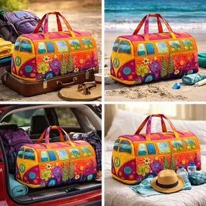 Unisex bohemian-style quilted travel bag for weekend outdoor camping, lightweight and comfortable, with a hippie-inspired design.