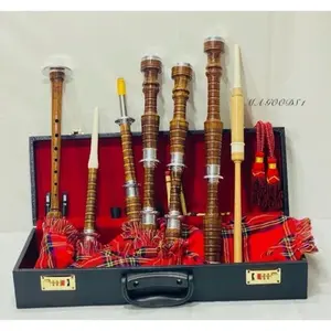 Highland Bagpipes Sottish Full Silver Mounts Royal Stewart Cover with Tutor Book