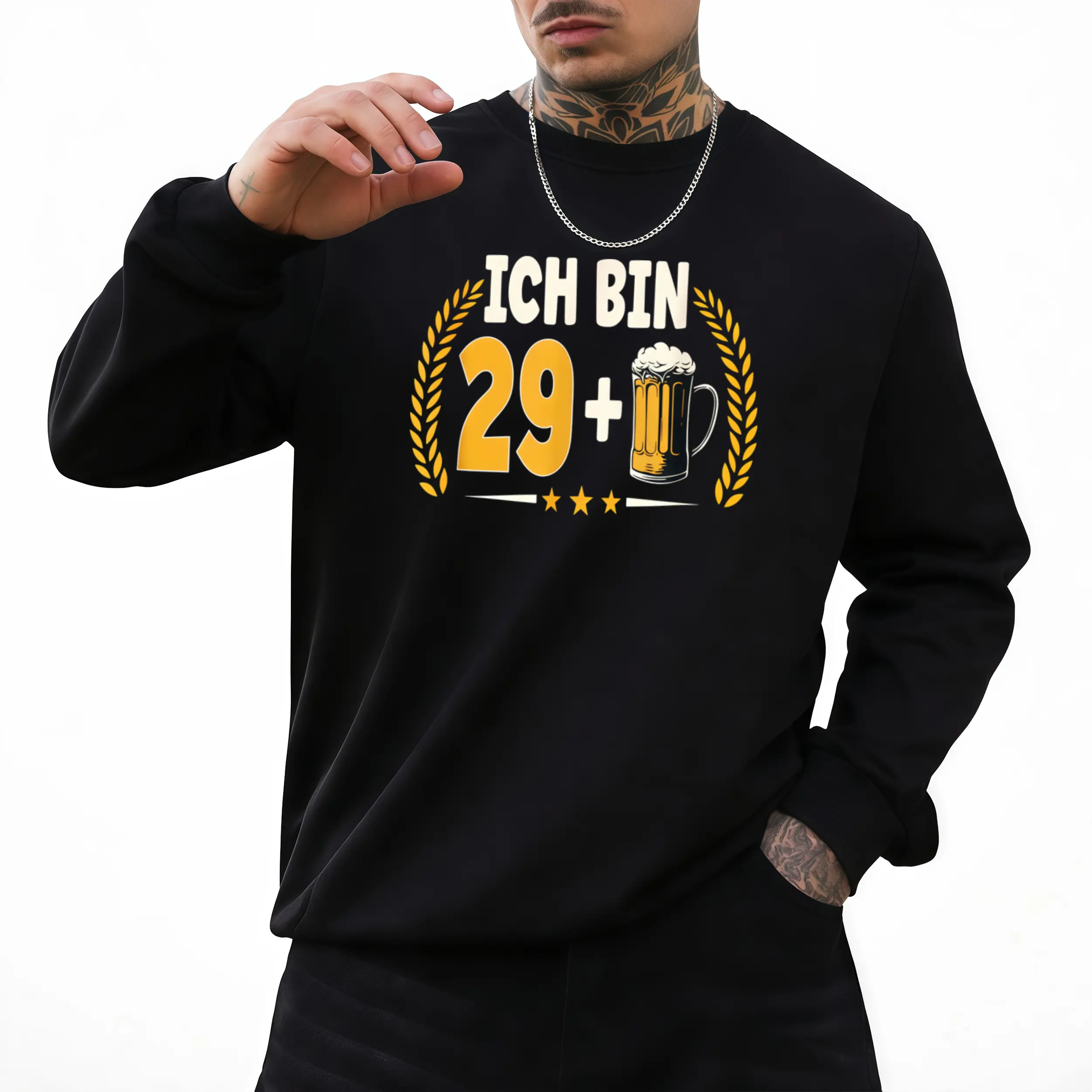 Men’s Long Sleeve Sweatshirt with German Beer Mug Design – Perfect Casual Gift for Birthday Parties and Beer-Themed Events, Machine Washable and Comfortable Classic Fabrics
