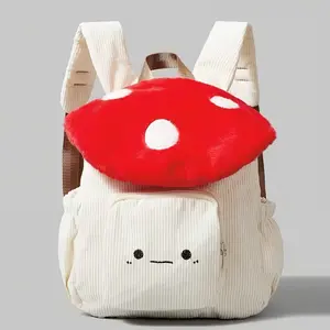 Women's Kawaii Mushroom Plush Backpack, Soft Flannel Bag with Adjustable Straps and Magnetic Buckle, Cute Anime Character Wallet